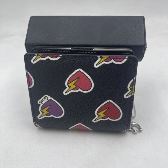 NEW COACH Women’s Snap Wallet with Heart Bolt Print Silver/Black Multi - Picture 9 of 11